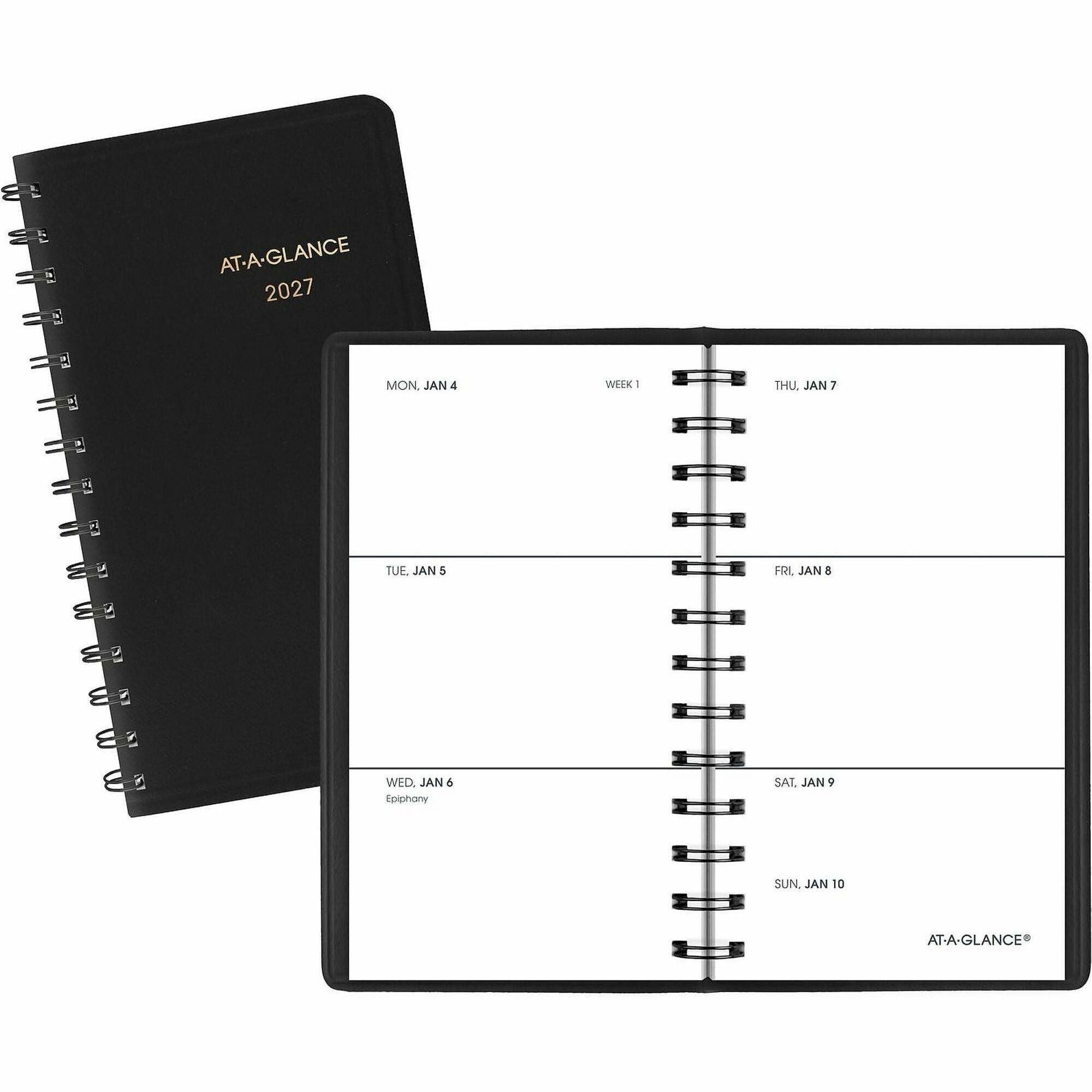 Weekly Planner, 4.5 x 2.5, Black Cover, 12-Month (Jan to Dec): 2024