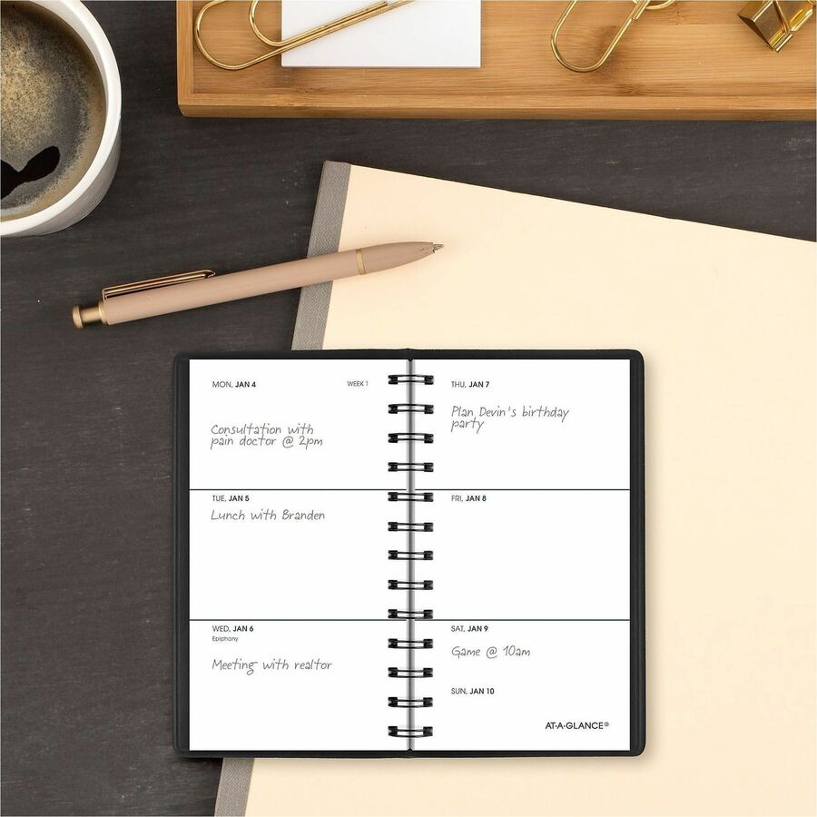 Weekly Planner, 4.5 x 2.5, Black Cover, 12-Month (Jan to Dec): 2024