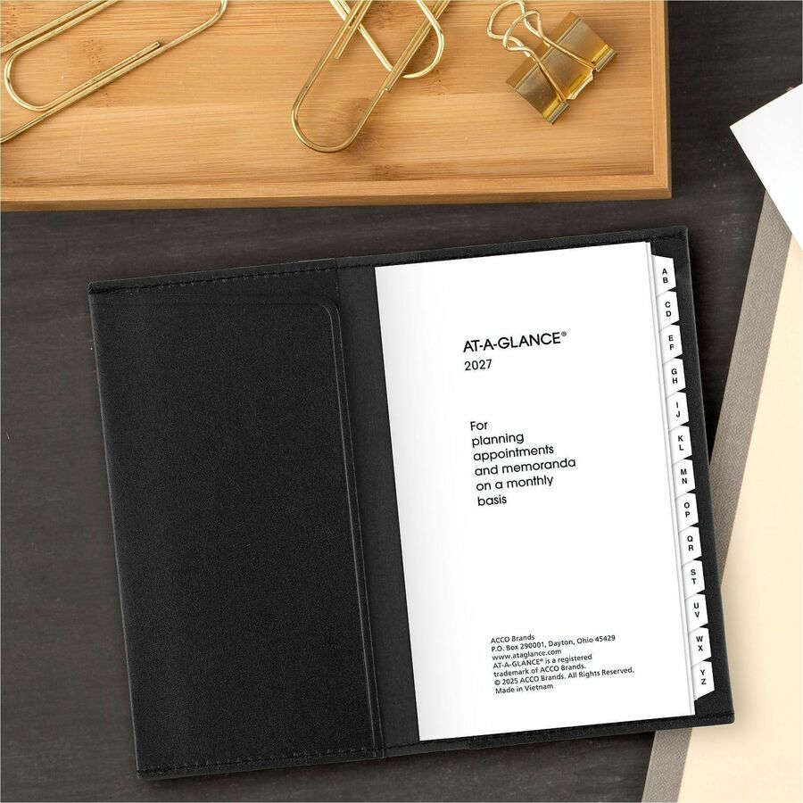 At-A-Glance 2024 Monthly Planner, Black, Pocket, 3 1/2" x 6" - Monthly - 13 Month - January 2024 - January - 1 Month Double Page Layout - 3 1/2" x 6 1/8" Sheet Size - Black - Simulated Leather, Faux Leather - Pocket, Phone Directory, Unruled Daily Bl