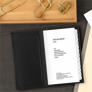 At-A-Glance 2024 Monthly Planner, Black, Pocket, 3 1/2" x 6" - Monthly - 13 Month - January 2024 - January - 1 Month Double Page Layout - 3 1/2" x 6 1/8" Sheet Size - Black - Simulated Leather, Faux Leather - Pocket, Phone Directory, Unruled Daily Bl