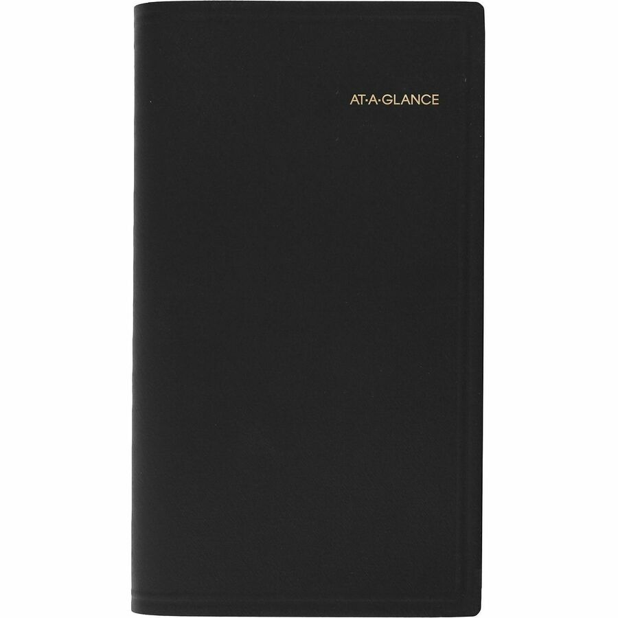 At-A-Glance 2024 Monthly Planner, Black, Pocket, 3 1/2" x 6" - Monthly - 13 Month - January 2024 - January - 1 Month Double Page Layout - 3 1/2" x 6 1/8" Sheet Size - Black - Simulated Leather, Faux Leather - Pocket, Phone Directory, Unruled Daily Bl