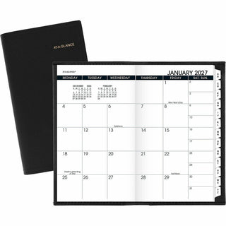 At-A-Glance 2024 Monthly Planner, Black, Pocket, 3 1/2" x 6" - Monthly - 13 Month - January 2024 - January - 1 Month Double Page Layout - 3 1/2" x 6 1/8" Sheet Size - Black - Simulated Leather, Faux Leather - Pocket, Phone Directory, Unruled Daily Bl