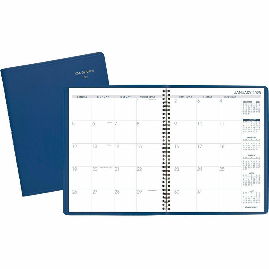 At-A-Glance Fashion Planner - Monthly - 1 Year - January 2024 - December 2024 - 1 Month Double Page Layout - 6 7/8" x 8 3/4" Sheet Size - Wire Bound - Blue - Simulated Leather - Perforated, Memo Section, Address Directory, Phone Directory, Reference - 1