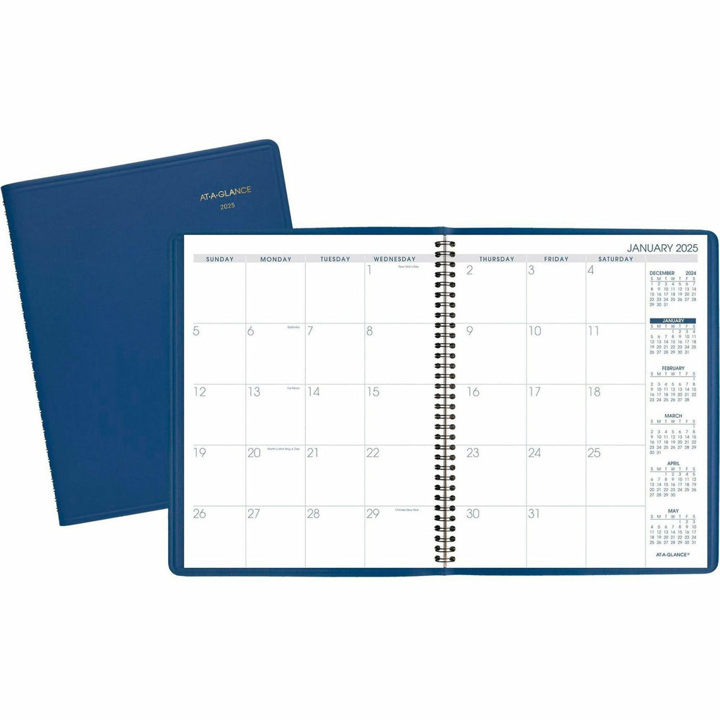 At-A-Glance Fashion Planner - Monthly - 1 Year - January 2024 - December 2024 - 1 Month Double Page Layout - 6 7/8" x 8 3/4" Sheet Size - Wire Bound - Blue - Simulated Leather - Perforated, Memo Section, Address Directory, Phone Directory, Reference