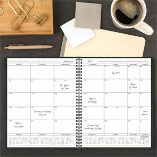 Monthly Planner in Business Week Format, 10 x 8, Black Cover, 12-Month (Jan to Dec): 2024