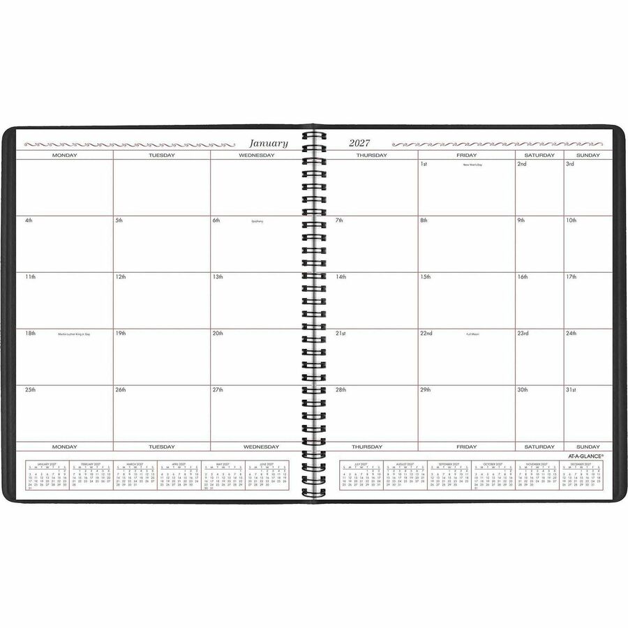 Monthly Planner in Business Week Format, 10 x 8, Black Cover, 12-Month (Jan to Dec): 2024
