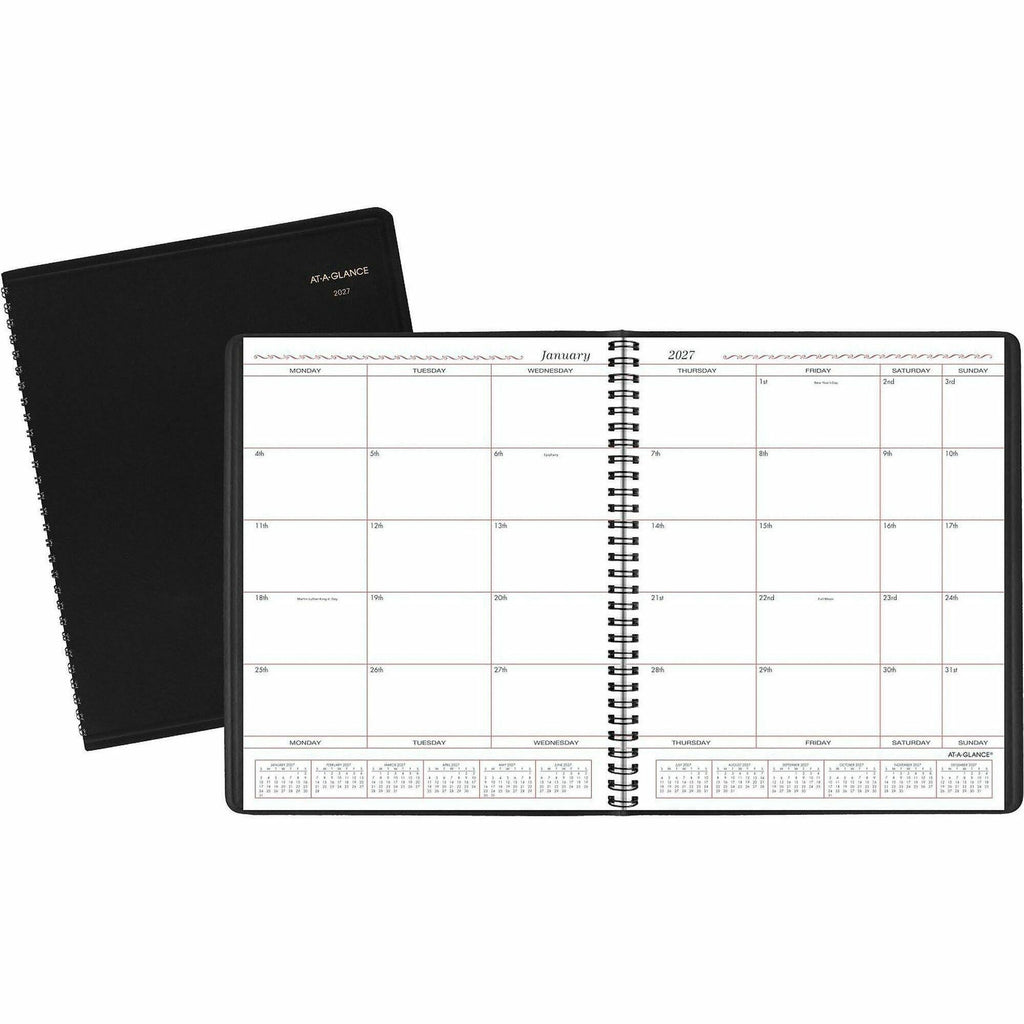 Monthly Planner in Business Week Format, 10 x 8, Black Cover, 12-Month (Jan to Dec): 2024