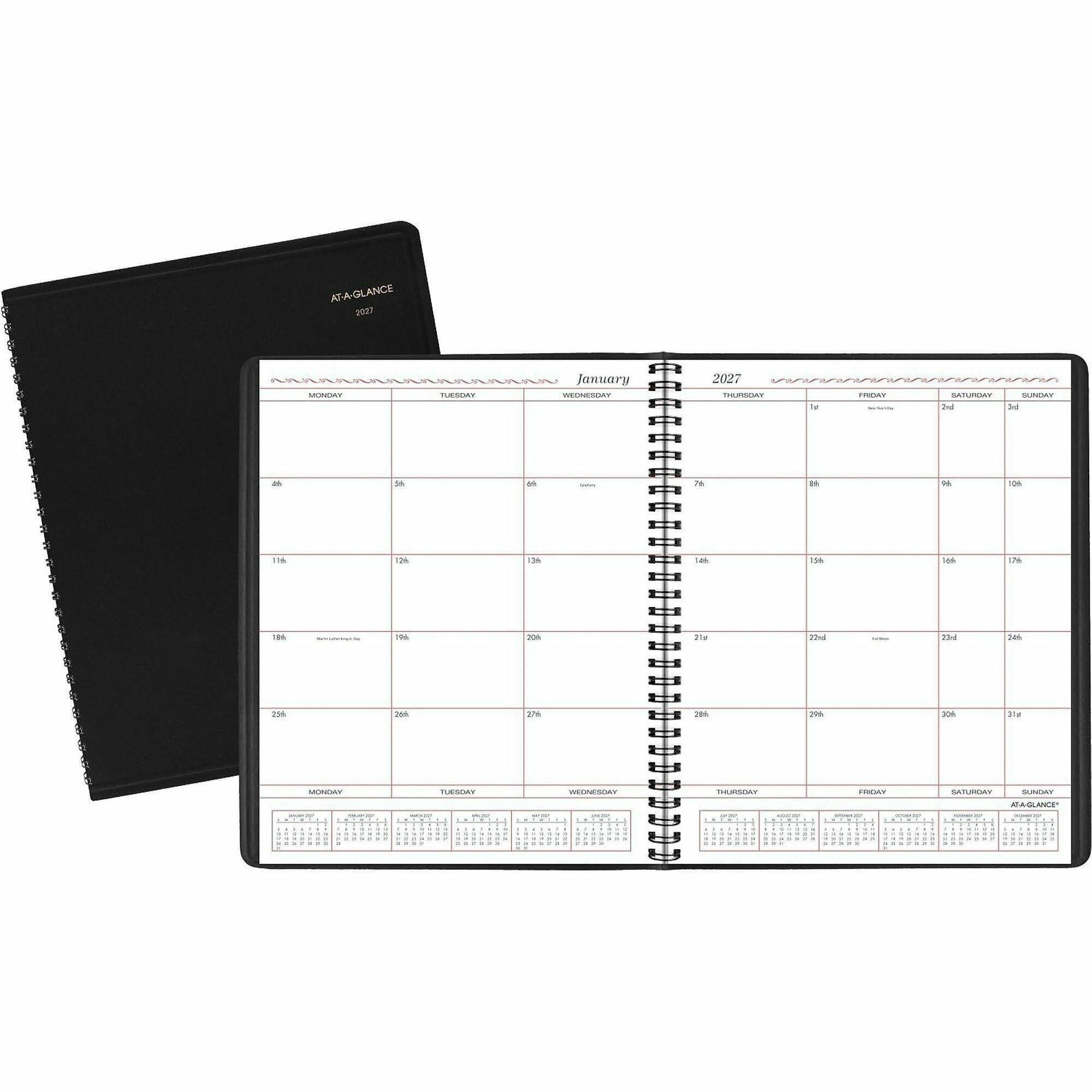 Monthly Planner in Business Week Format, 10 x 8, Black Cover, 12-Month (Jan to Dec): 2024