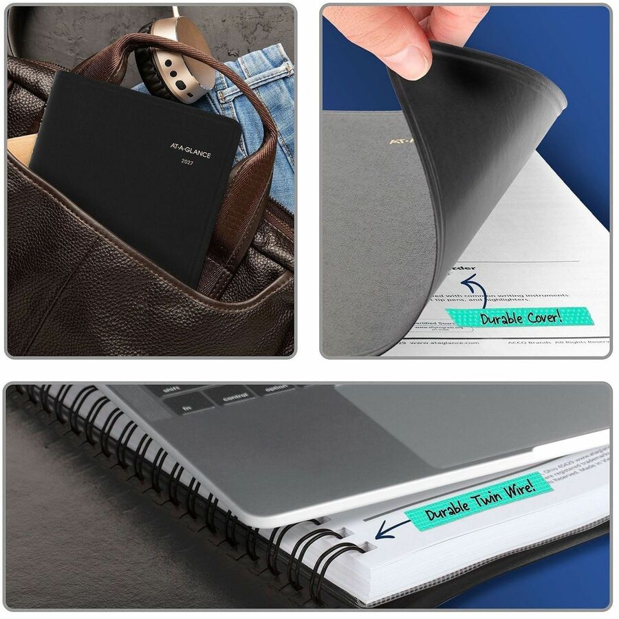 At-A-Glance 24-HourAppointment Book Planner - Julian Dates - Daily - 1 Year - January 2024 - December 2024 - 12:00 AM to 11:00 PM - Hourly - 1 Day Single Page Layout - 4 7/8" x 8" Sheet Size - Wire Bound - Black - Simulated Leather - 1 Each