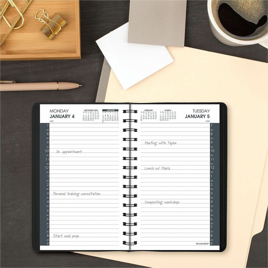 Daily Appointment Book with 30-Minute Appointments, 8 x 5, Black Cover, 12-Month (Jan to Dec): 2024