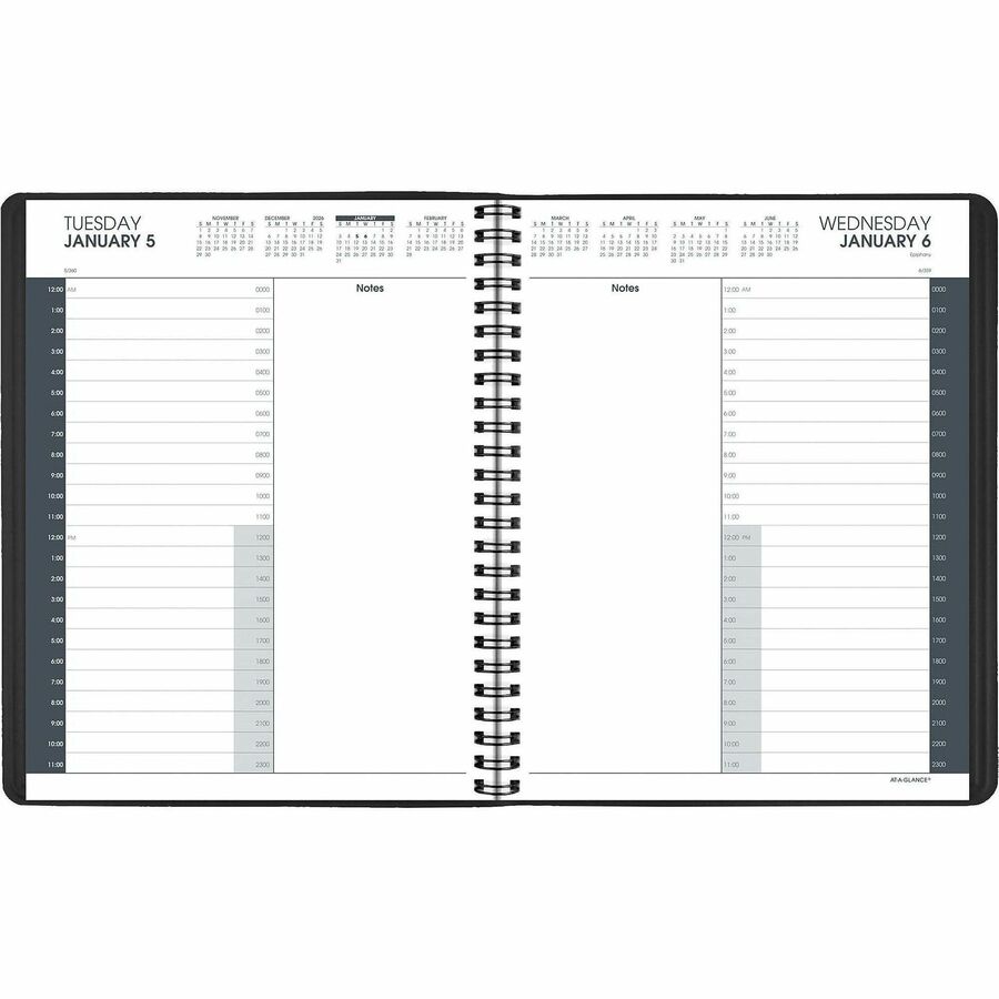At-A-Glance 24-HourAppointment Book Planner - Daily - January 2024 - December 2024 - 12:00 AM to 11:00 PM - Hourly - 1 Day Single Page Layout - 8 1/2" x 11" Sheet Size - Wire Bound - Simulated Leather - Black CoverNotepad - 1 Each