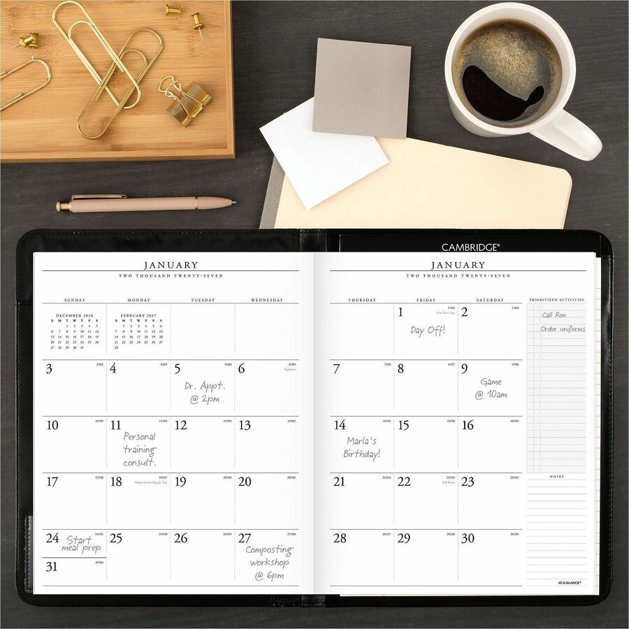 Executive Monthly Padfolio, 11 x 9, Black Cover, 13-Month (Jan to Jan): 2024 to 2025