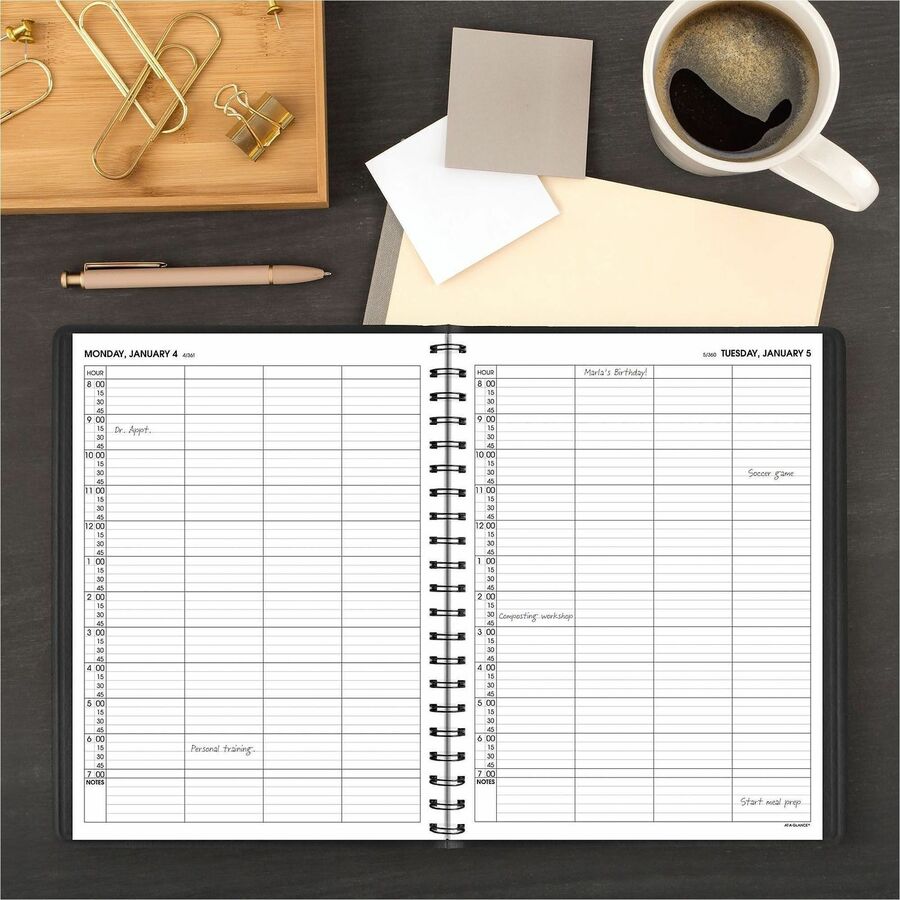 Four-Person Group Daily Appointment Book, 11 x 8, Black Cover, 12-Month (Jan to Dec): 2024