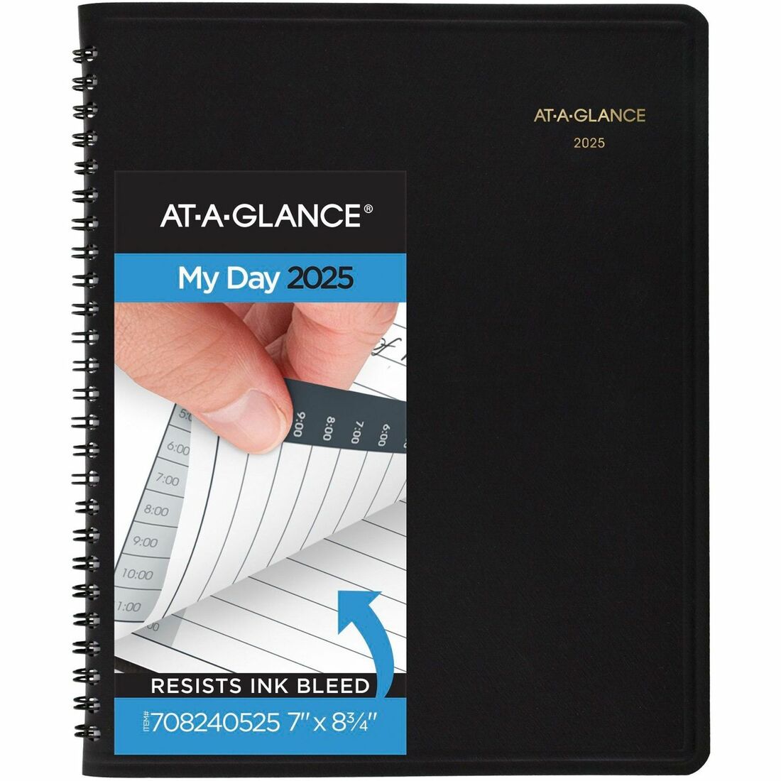 at-a-glance-24-hourappointment-book-planner-medium-size-julian-dates-daily-1-year-january-2024-december-2024-1200-am-to-1100-pm-hourly-1-day-single-page-layout-7-x-8-3-4-white-sheet-wire-bound-black-simulated-leather-fa_aag7082405 - 1