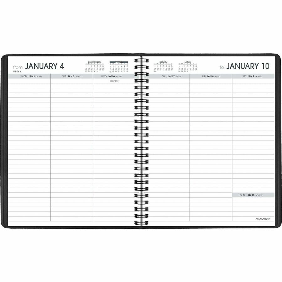 Weekly Planner Ruled for Open Scheduling, 8.75 x 6.75, Black Cover, 12-Month (Jan to Dec): 2024