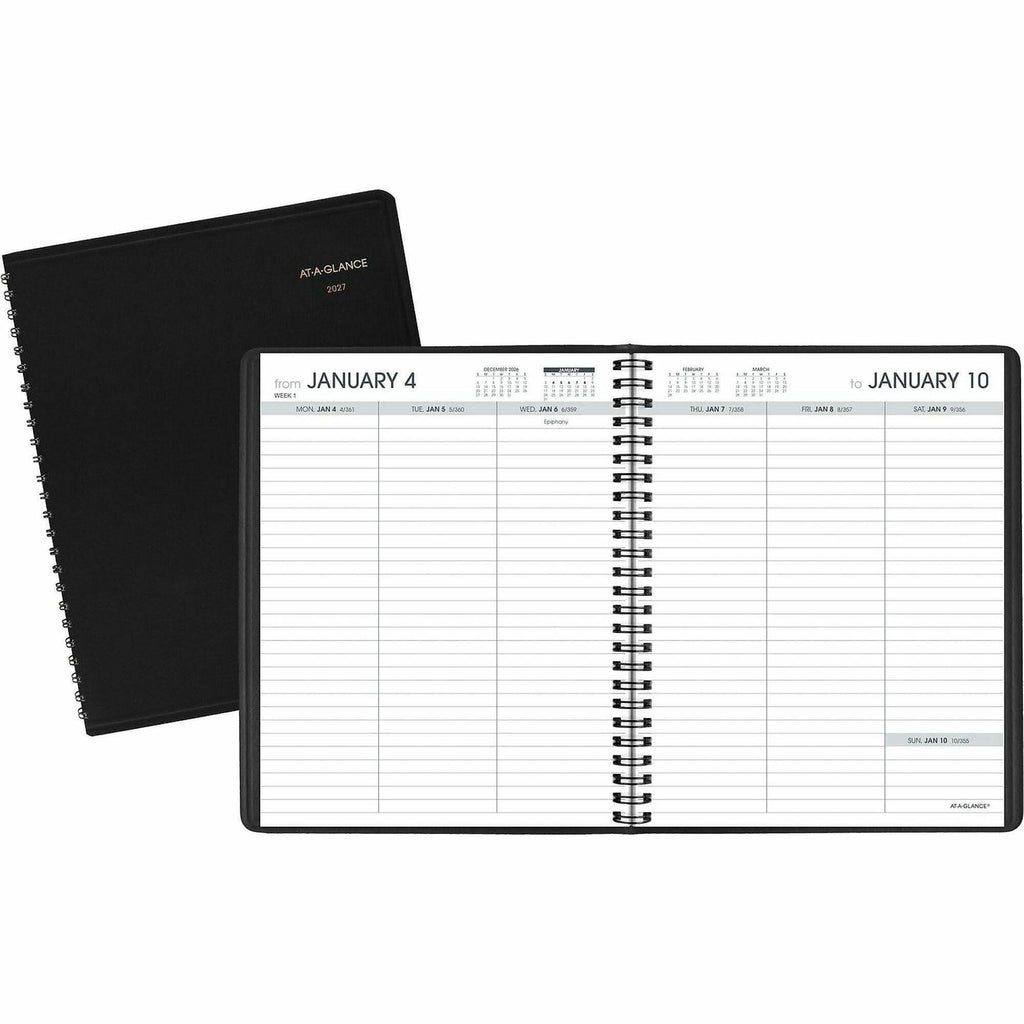 Weekly Planner Ruled for Open Scheduling, 8.75 x 6.75, Black Cover, 12-Month (Jan to Dec): 2024