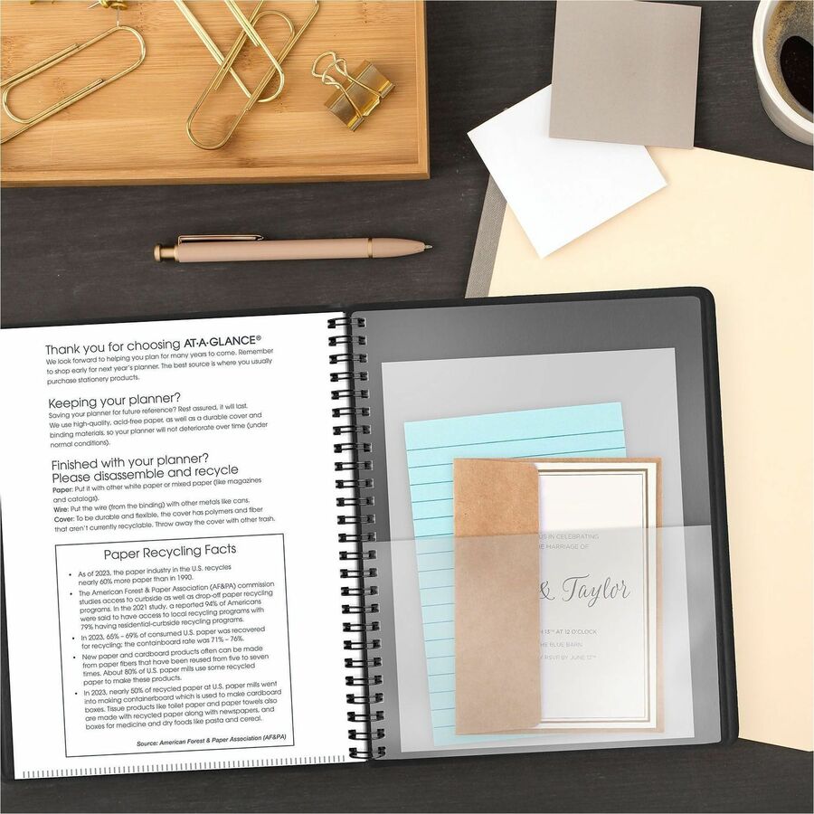 Weekly Planner Ruled for Open Scheduling, 8.75 x 6.75, Black Cover, 12-Month (Jan to Dec): 2024