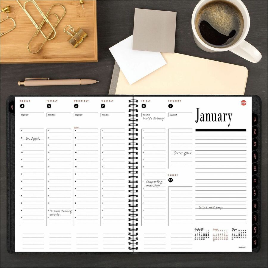 800 Range Weekly/Monthly Appointment Book, 11 x 8.25, Black Cover, 12-Month (Jan to Dec): 2024