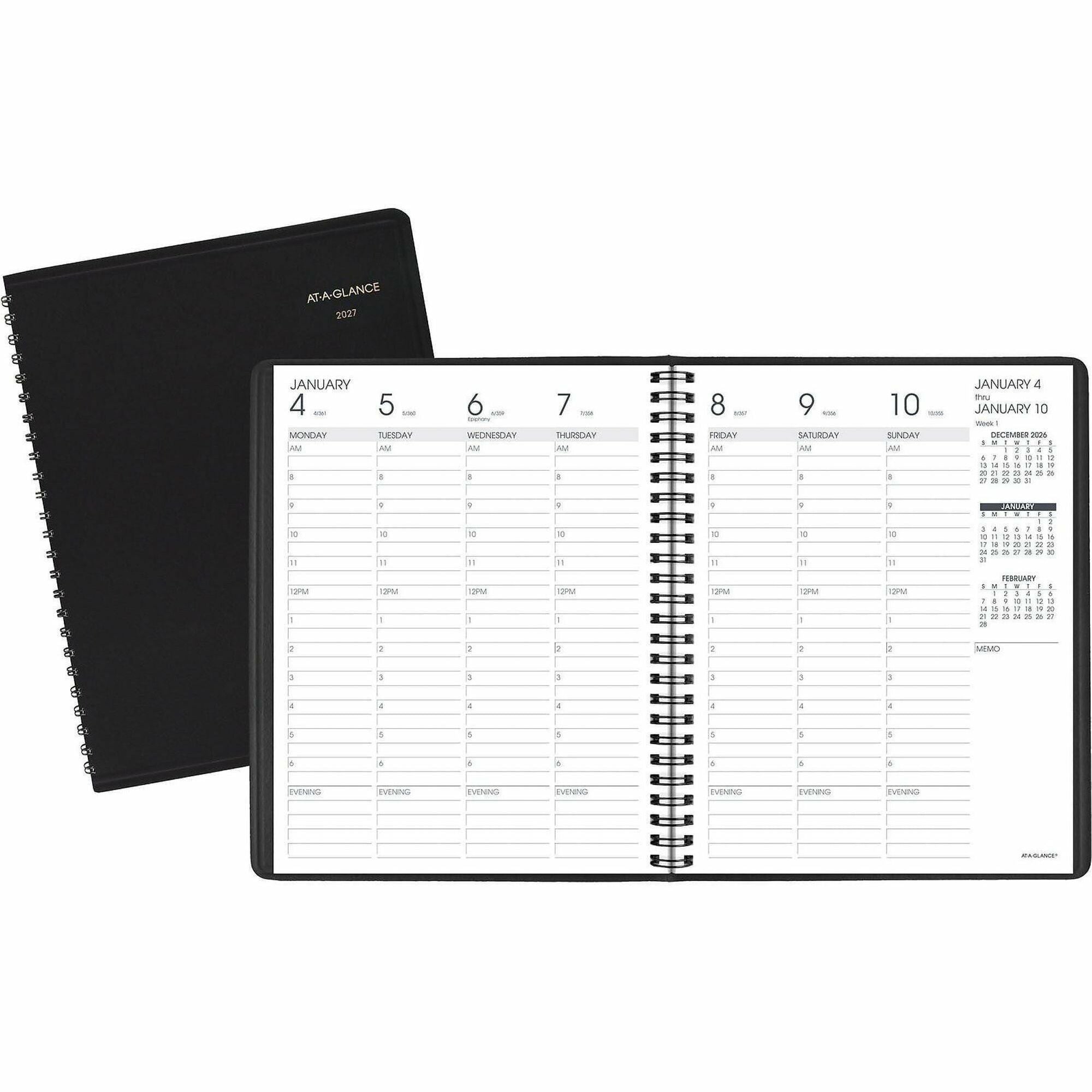 Weekly Vertical-Column Appointment Book Ruled for Hourly Appointments, 8.75 x 7, Black Cover, 13-Month (Jan-Jan): 2024-2025