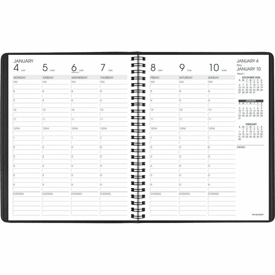 Weekly Vertical-Column Appointment Book Ruled for Hourly Appointments, 8.75 x 7, Black Cover, 13-Month (Jan-Jan): 2024-2025