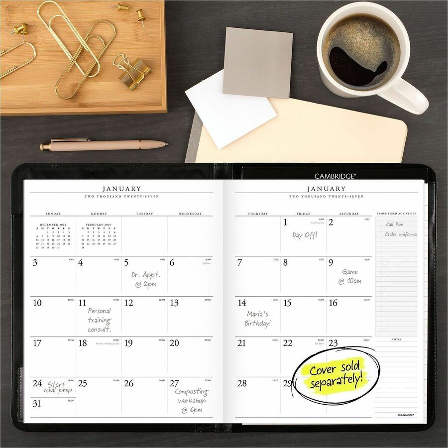 At-A-Glance Executive Padfolio Refill for 70-290 - Large Size - Julian Dates - Monthly - 13 Month - January 2024 - January 2025 - 1 Month Double Page Layout - 9" x 11" White Sheet - Stapled - White - Paper - Bleed Resistant - 1 Each
