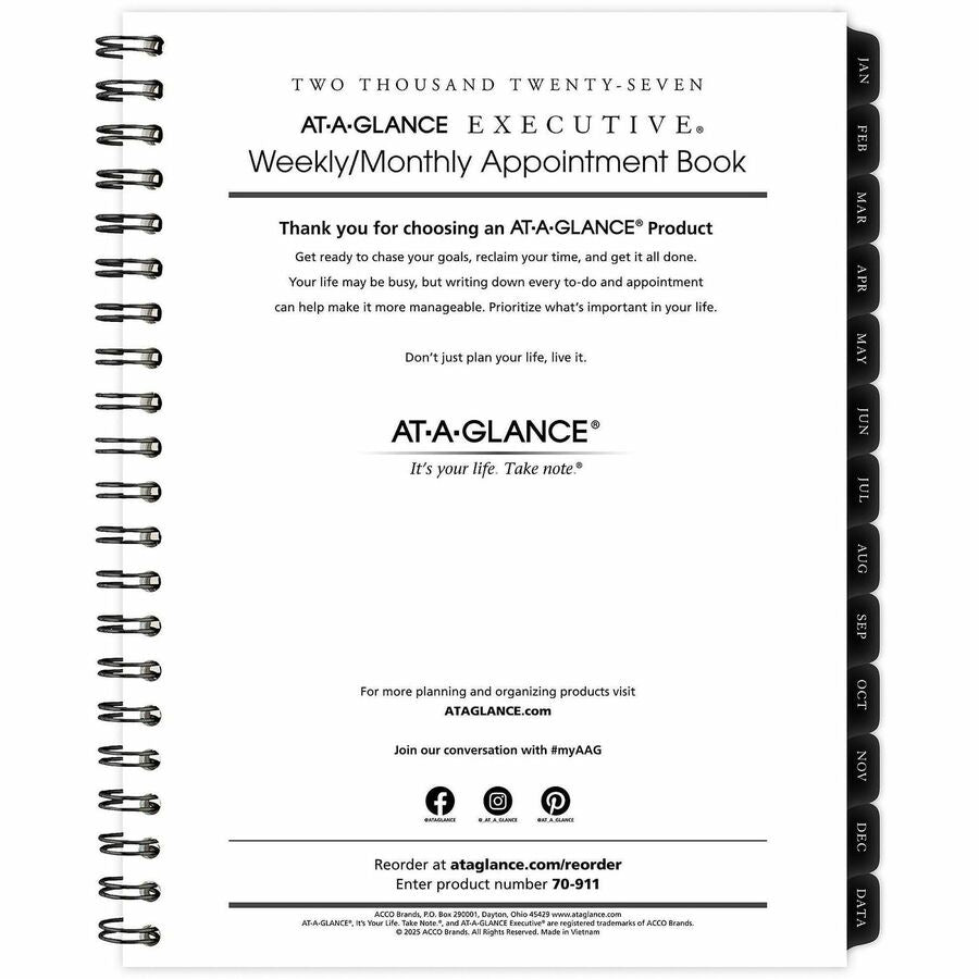 Executive Weekly/Monthly Planner Refill with 15-Minute Appointments, 11 x 8.25, White Sheets, 12-Month (Jan to Dec): 2024