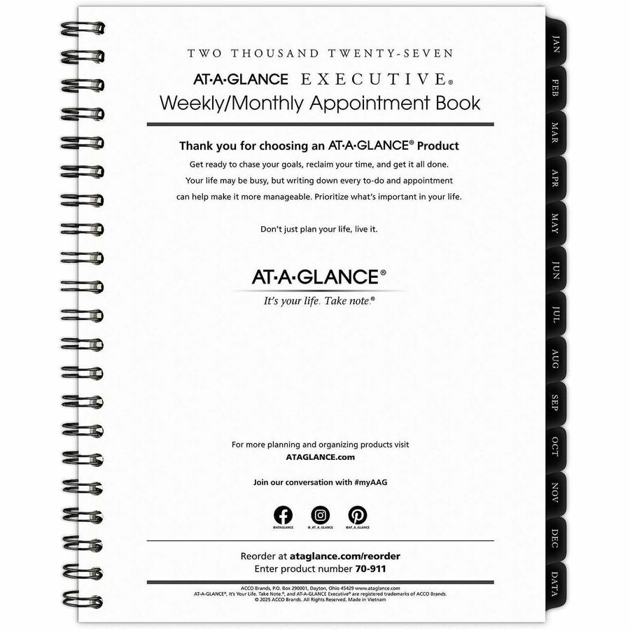 Executive Weekly/Monthly Planner Refill with 15-Minute Appointments, 11 x 8.25, White Sheets, 12-Month (Jan to Dec): 2024
