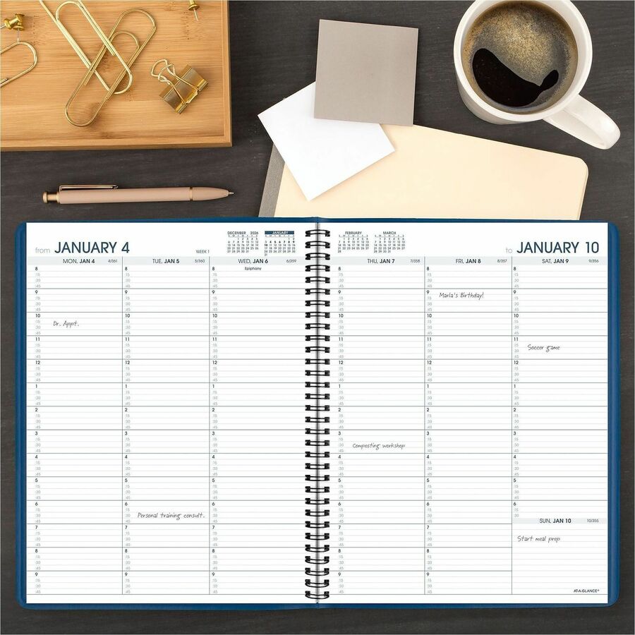 At-A-Glance Fashion Appointment Book Planner - Large Size - Julian Dates - Weekly - 1 Year - January 2024 - December 2024 - 8:00 AM to 9:45 PM - Quarter-hourly, 8:00 AM to 5:45 PM - Quarter-hourly - 1 Week Double Page Layout - 8 1/4" x 11" White Shee