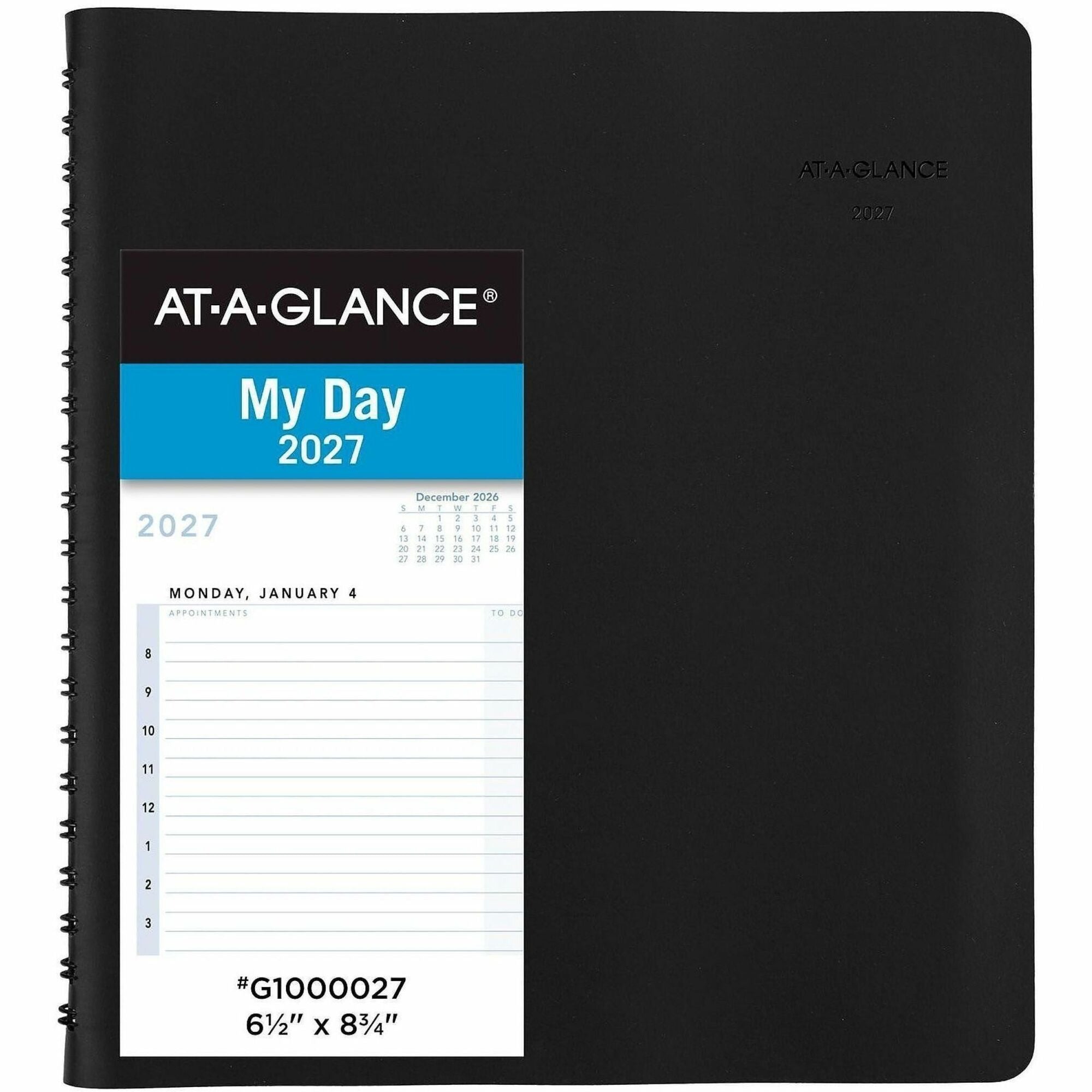At-A-Glance Action PlannerAppointment Book Planner - Medium Size - Julian Dates - Daily - 1 Year - January 2024 - December 2024 - 8:00 AM to 6:00 PM - Hourly - 1 Day Single Page Layout - 6 1/2" x 8 3/4" White Sheet - Wire Bound - Black - Simulated Le