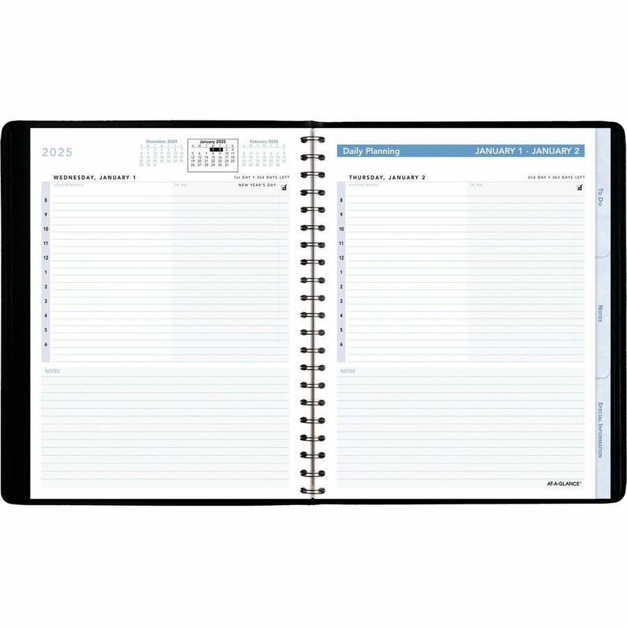At-A-Glance Action PlannerAppointment Book Planner - Medium Size - Julian Dates - Daily - 1 Year - January 2024 - December 2024 - 8:00 AM to 6:00 PM - Hourly - 1 Day Single Page Layout - 6 1/2" x 8 3/4" White Sheet - Wire Bound - Black - Simulated Le