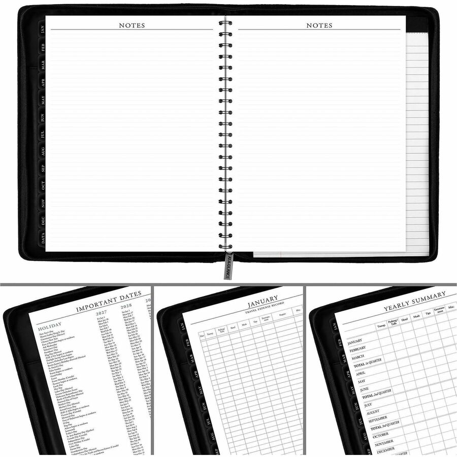At-A-Glance Executive Appointment Book with Zipper - Large Size - Julian Dates - Weekly, Monthly - 12 Month - January 2024 - December 2024 - 8:00 AM to 5:45 PM - Quarter-hourly - 1 Week, 1 Month Double Page Layout - 8 1/4" x 11" White Sheet - Wire Bo