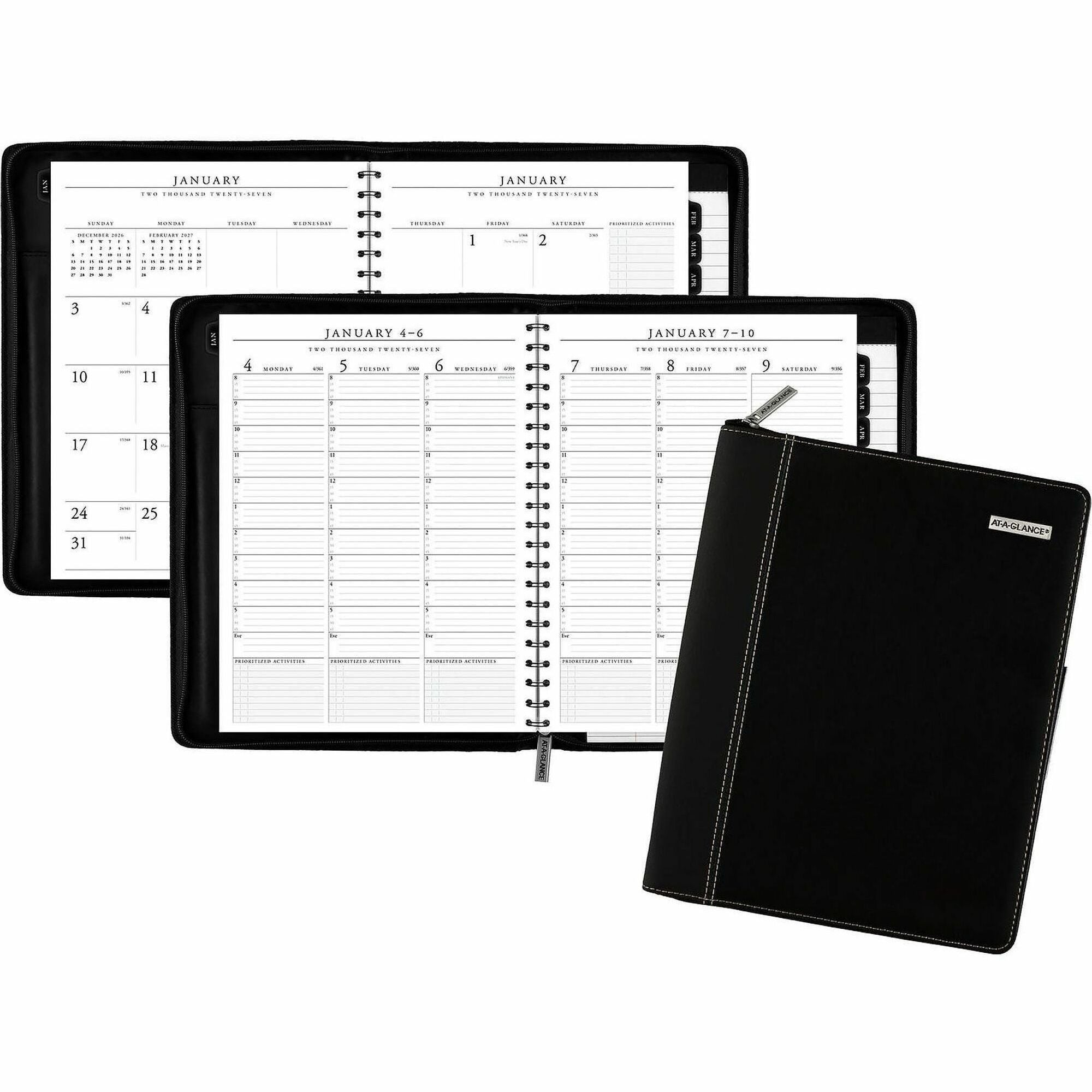 At-A-Glance Executive Appointment Book with Zipper - Large Size - Julian Dates - Weekly, Monthly - 12 Month - January 2024 - December 2024 - 8:00 AM to 5:45 PM - Quarter-hourly - 1 Week, 1 Month Double Page Layout - 8 1/4" x 11" White Sheet - Wire Bo