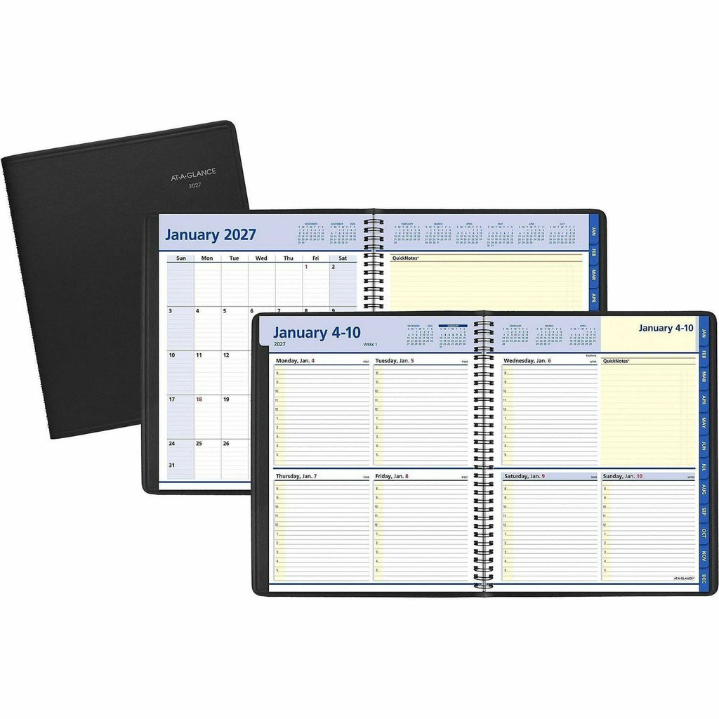 At-A-Glance QuickNotes Appointment Book Planner - Large Size - Julian Dates - Weekly, Monthly - 12 Month - January 2024 - December 2024 - 8:00 AM to 5:00 PM - Hourly - 1 Week, 1 Month Double Page Layout - 8" x 10" White Sheet - Wire Bound - Simulated