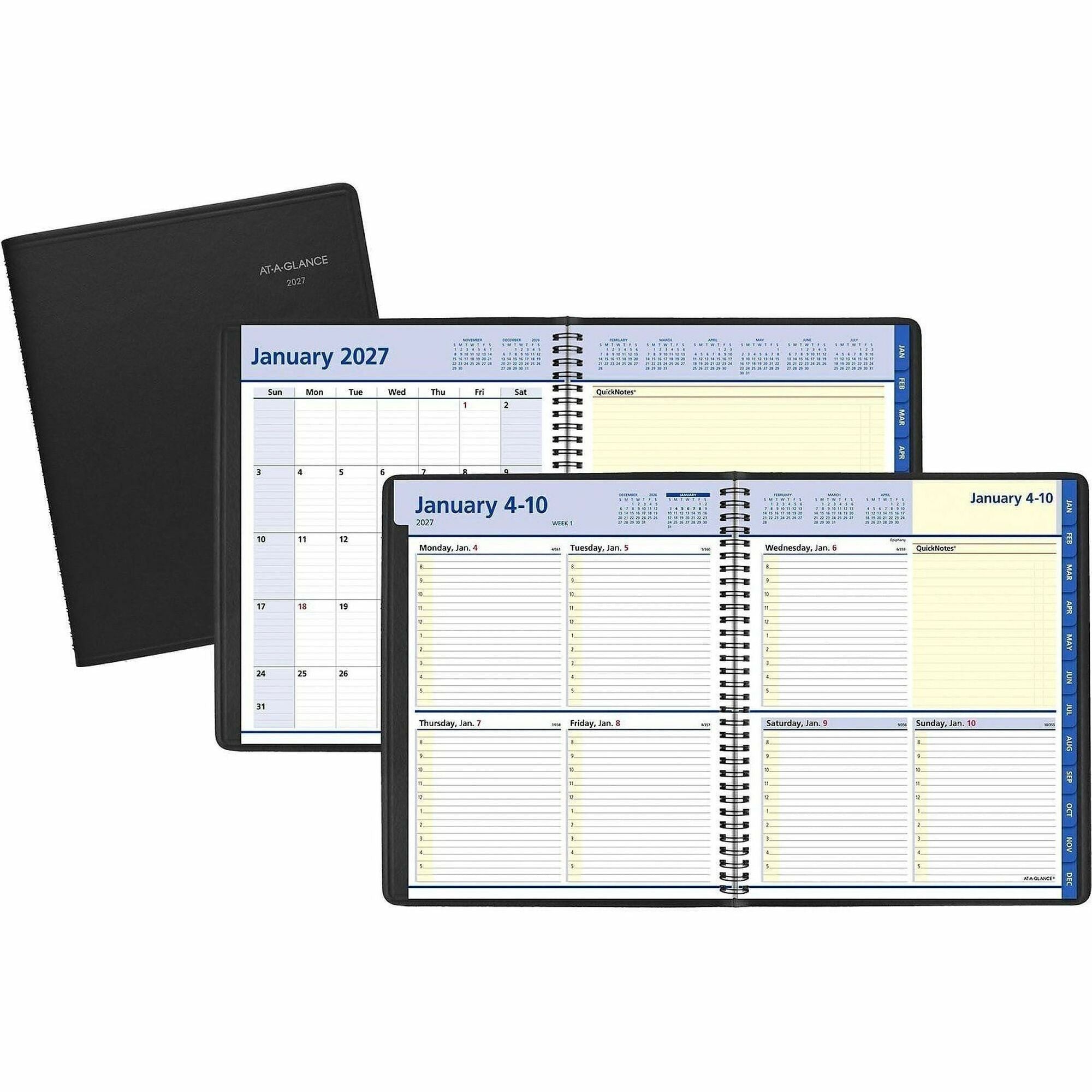 At-A-Glance QuickNotes Appointment Book Planner - Large Size - Julian Dates - Weekly, Monthly - 12 Month - January 2024 - December 2024 - 8:00 AM to 5:00 PM - Hourly - 1 Week, 1 Month Double Page Layout - 8" x 10" White Sheet - Wire Bound - Simulated