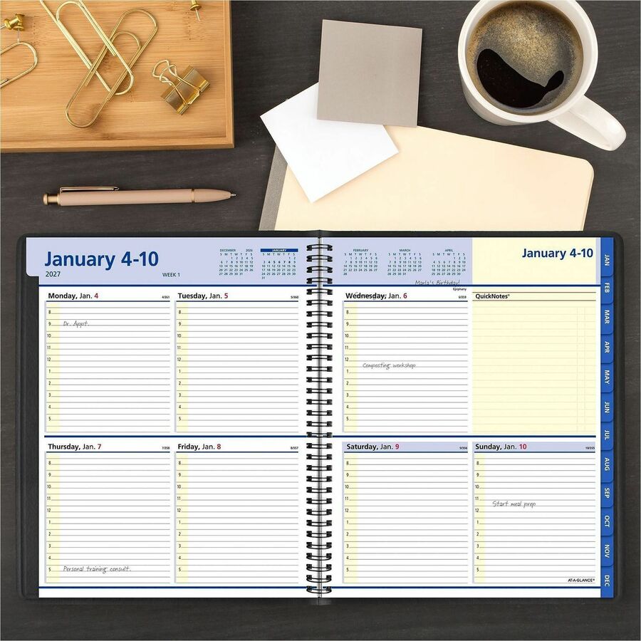 At-A-Glance QuickNotes Appointment Book Planner - Large Size - Julian Dates - Weekly, Monthly - 12 Month - January 2024 - December 2024 - 8:00 AM to 5:00 PM - Hourly - 1 Week, 1 Month Double Page Layout - 8" x 10" White Sheet - Wire Bound - Simulated