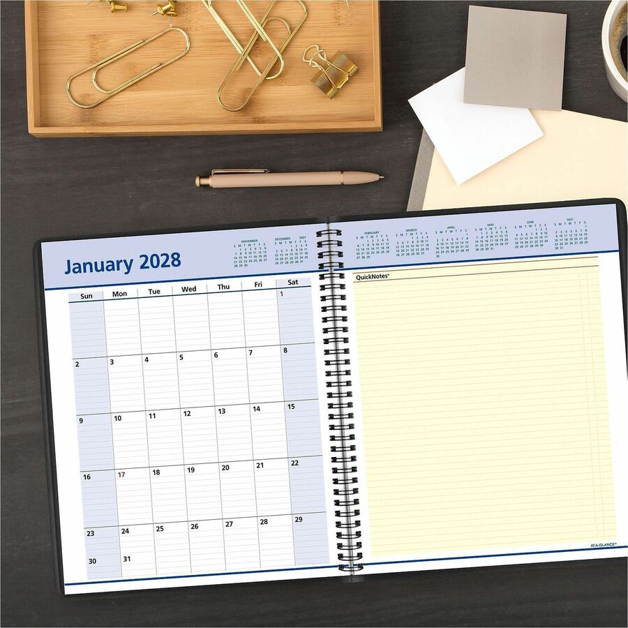 At-A-Glance QuickNotes Appointment Book Planner - Large Size - Julian Dates - Weekly, Monthly - 12 Month - January 2024 - December 2024 - 8:00 AM to 5:00 PM - Hourly - 1 Week, 1 Month Double Page Layout - 8" x 10" White Sheet - Wire Bound - Simulated