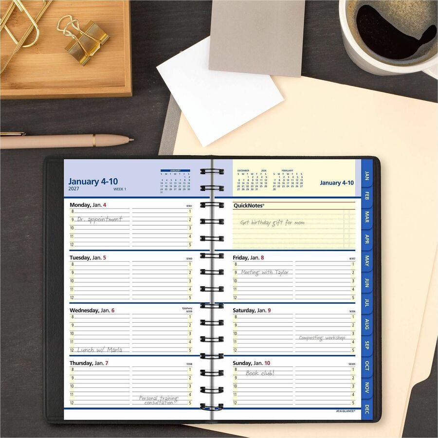 QuickNotes Weekly Block Format Appointment Book, 8.5 x 5.5, Black Cover, 12-Month (Jan to Dec): 2024