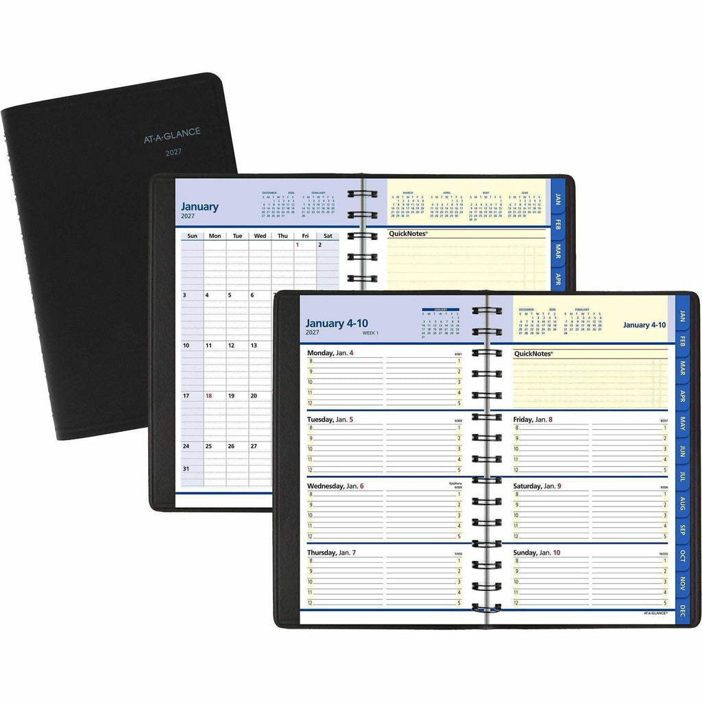 QuickNotes Weekly Block Format Appointment Book, 8.5 x 5.5, Black Cover, 12-Month (Jan to Dec): 2024