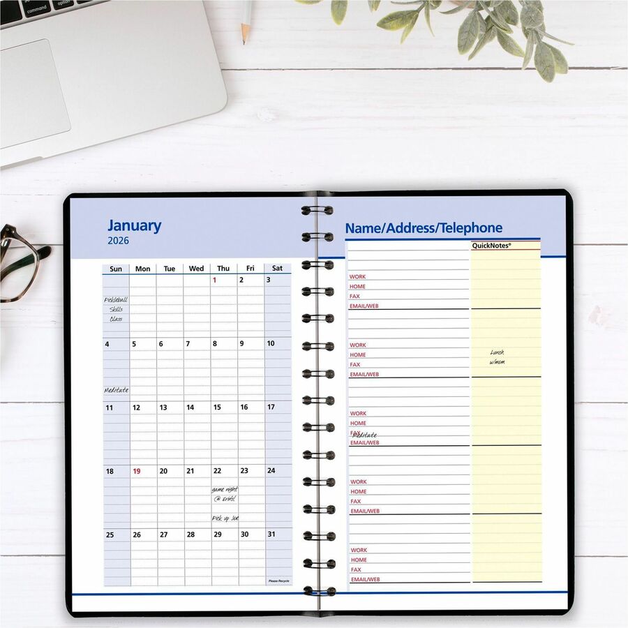 At-A-Glance QuickNotes Appointment Book Planner - Small Size - Julian Dates - Daily, Monthly - 1 Year - January 2024 - December 2024 - 8:00 AM to 5:00 PM - Hourly - 1 Day Single Page Layout 1 Month Double Page Layout - 5" x 8" White Sheet - Wire Boun
