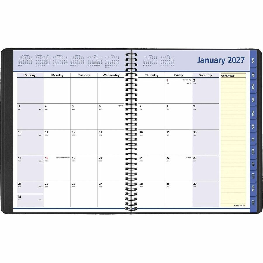 QuickNotes Monthly Planner, 11 x 8.25, Black Cover, 12-Month (Jan to Dec): 2024