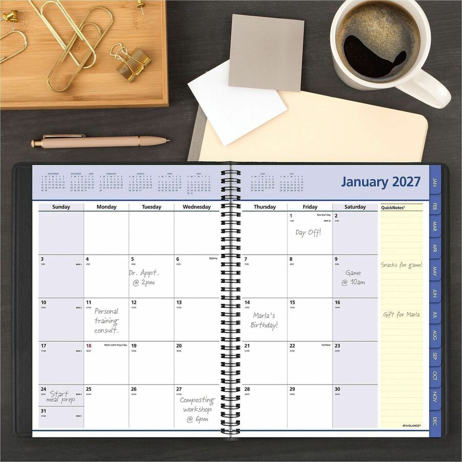 QuickNotes Monthly Planner, 11 x 8.25, Black Cover, 12-Month (Jan to Dec): 2024