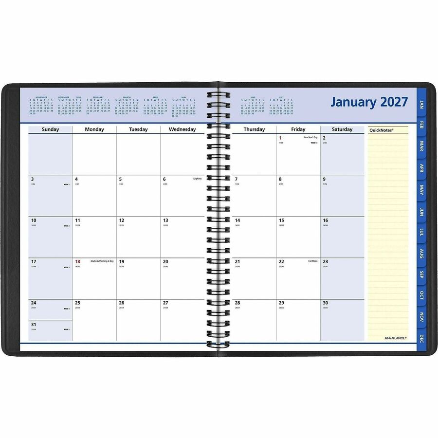QuickNotes Monthly Planner, 8.75 x 7, Black Cover, 12-Month (Jan to Dec): 2024