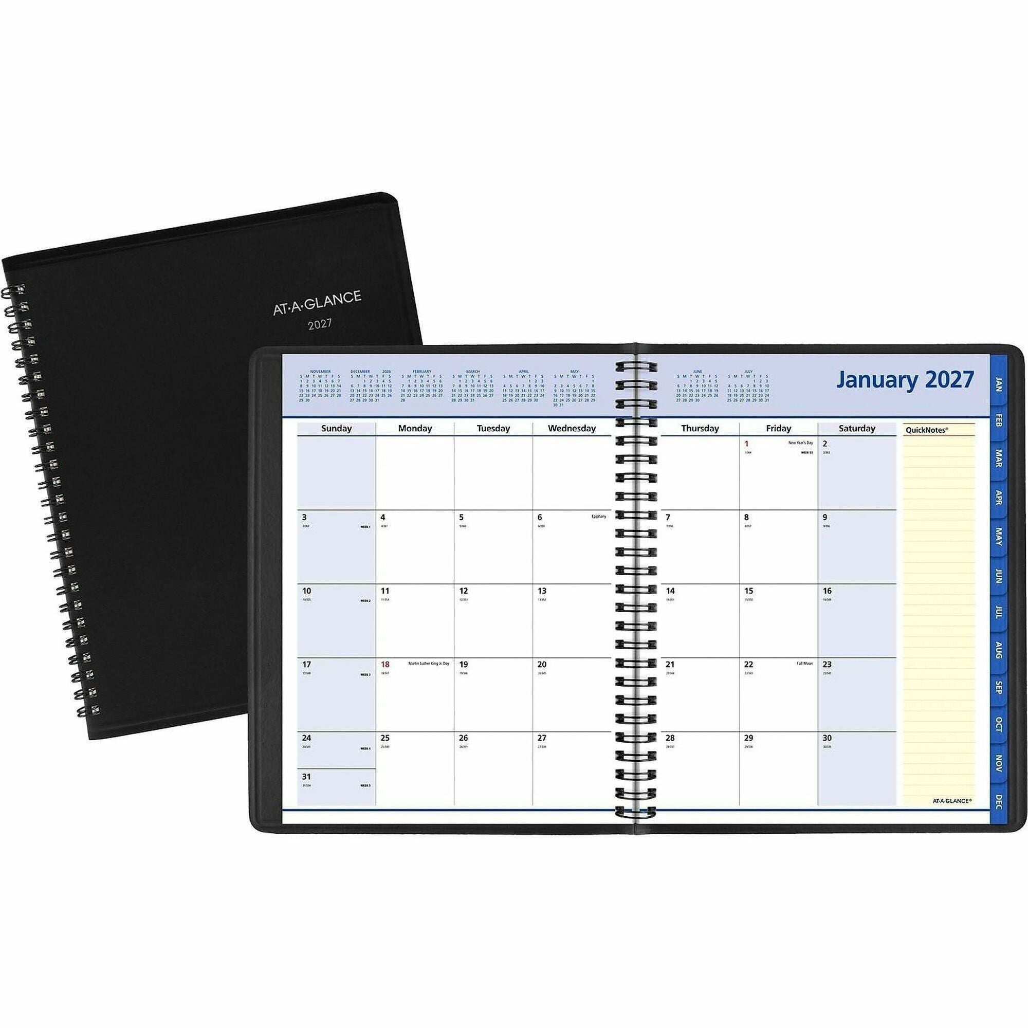 QuickNotes Monthly Planner, 8.75 x 7, Black Cover, 12-Month (Jan to Dec): 2024