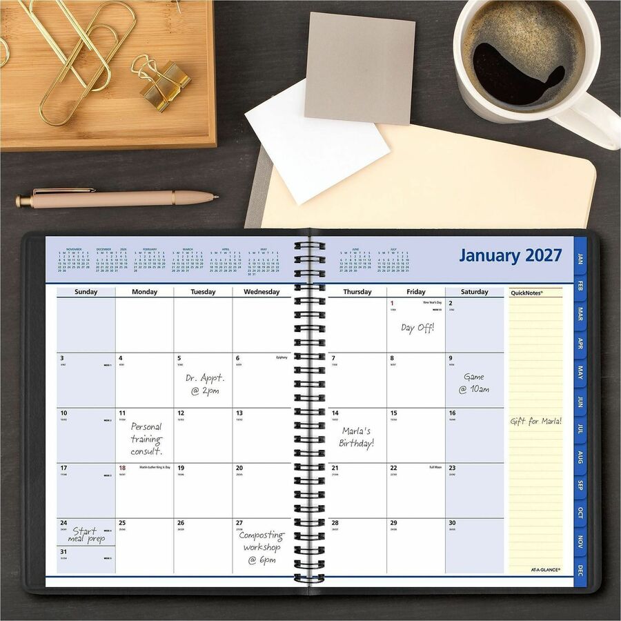 QuickNotes Monthly Planner, 8.75 x 7, Black Cover, 12-Month (Jan to Dec): 2024