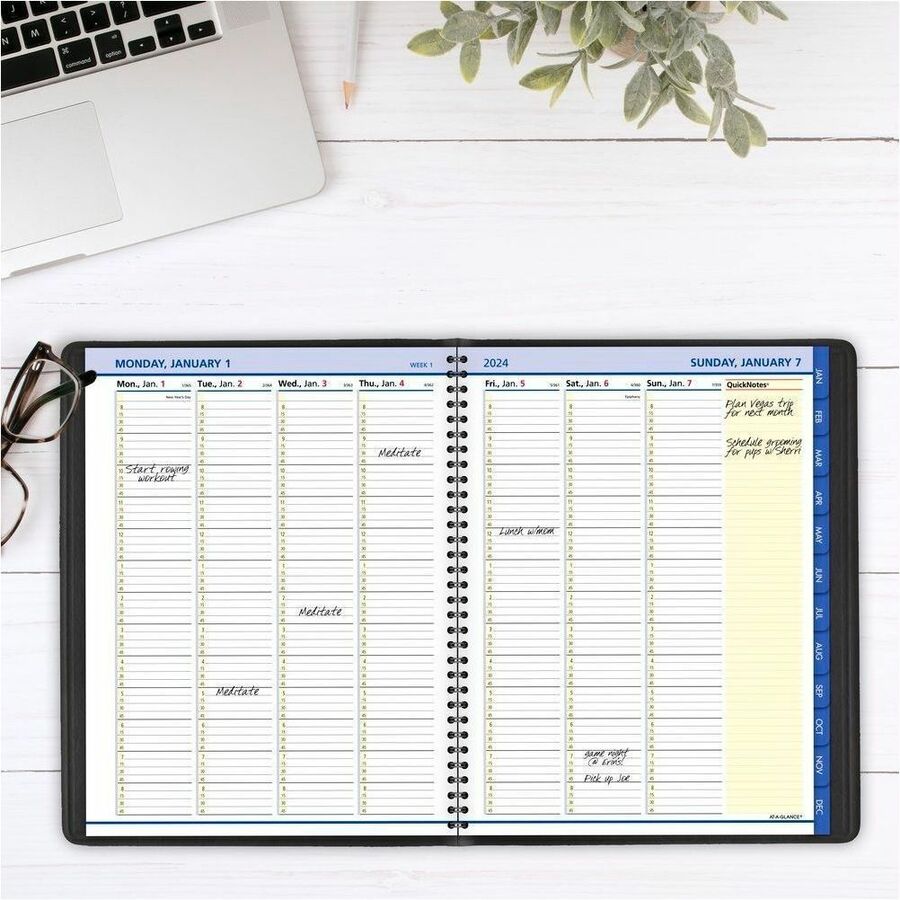 At-A-Glance QuickNotes Appointment Book Planner - Large Size - Julian Dates - Weekly, Monthly - 12 Month - January 2024 - December 2024 - 8:00 AM to 8:45 PM - Quarter-hourly, 8:00 AM to 8:45 PM - Monday - Sunday - 1 Week, 1 Month Double Page Layout - - 