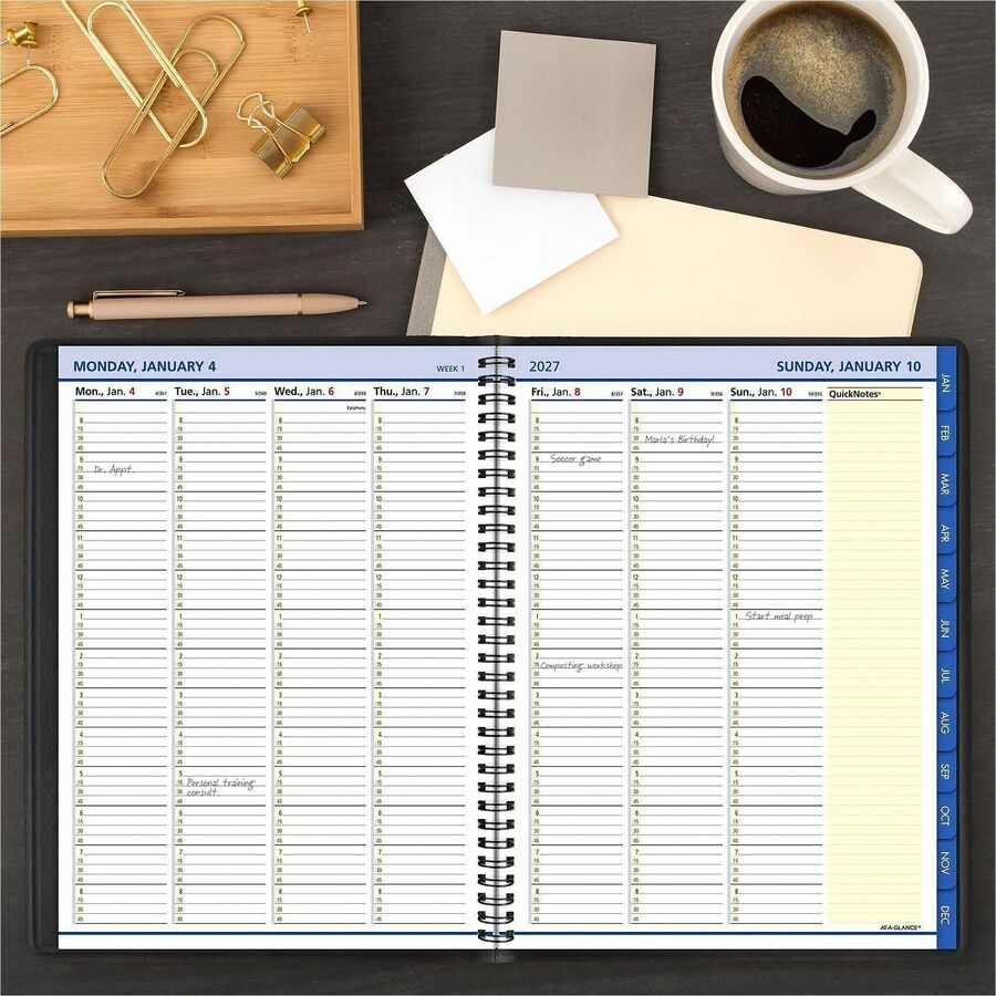 At-A-Glance QuickNotes Appointment Book Planner - Large Size - Julian Dates - Weekly, Monthly - 12 Month - January 2024 - December 2024 - 8:00 AM to 8:45 PM - Quarter-hourly, 8:00 AM to 8:45 PM - Monday - Sunday - 1 Week, 1 Month Double Page Layout -