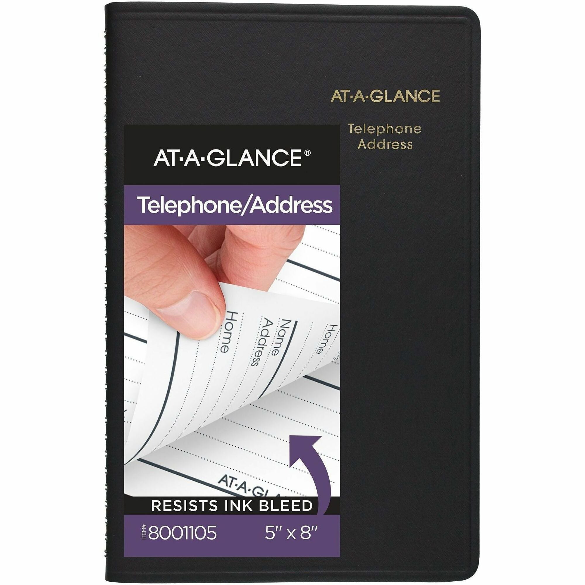 Telephone/Address Book, 4.78 x 8, Black Simulated Leather, 100 Sheets