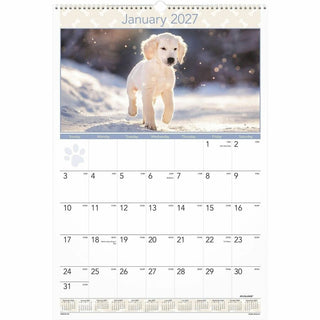At-A-Glance Puppies Wall Calendar - Large Size - Julian Dates - Monthly, Yearly - 12 Month - January 2024 - December 2024 - 1 Month Single Page Layout - 15 1/2" x 22 3/4" White Sheet - 2" x 2.13" Block - Wire Bound - White - Chipboard, Paper - Hangin