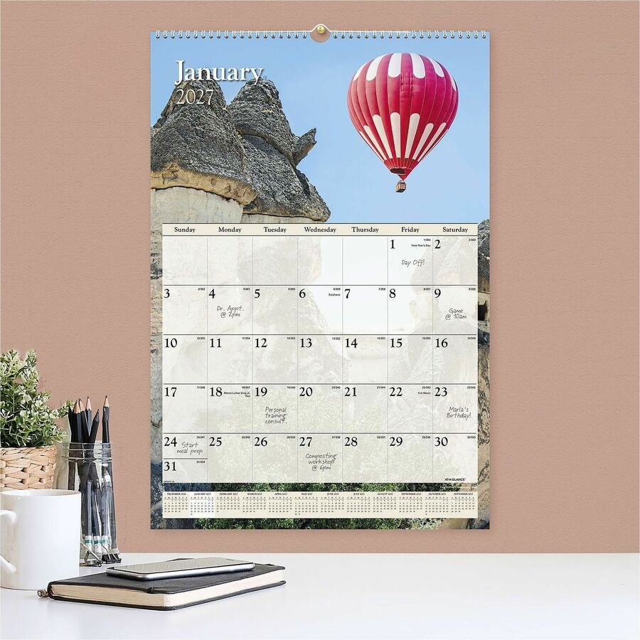 Scenic Monthly Wall Calendar, Scenic Landscape Photography, 15.5 x 22.75, White/Multicolor Sheets, 12-Month (Jan-Dec): 2024