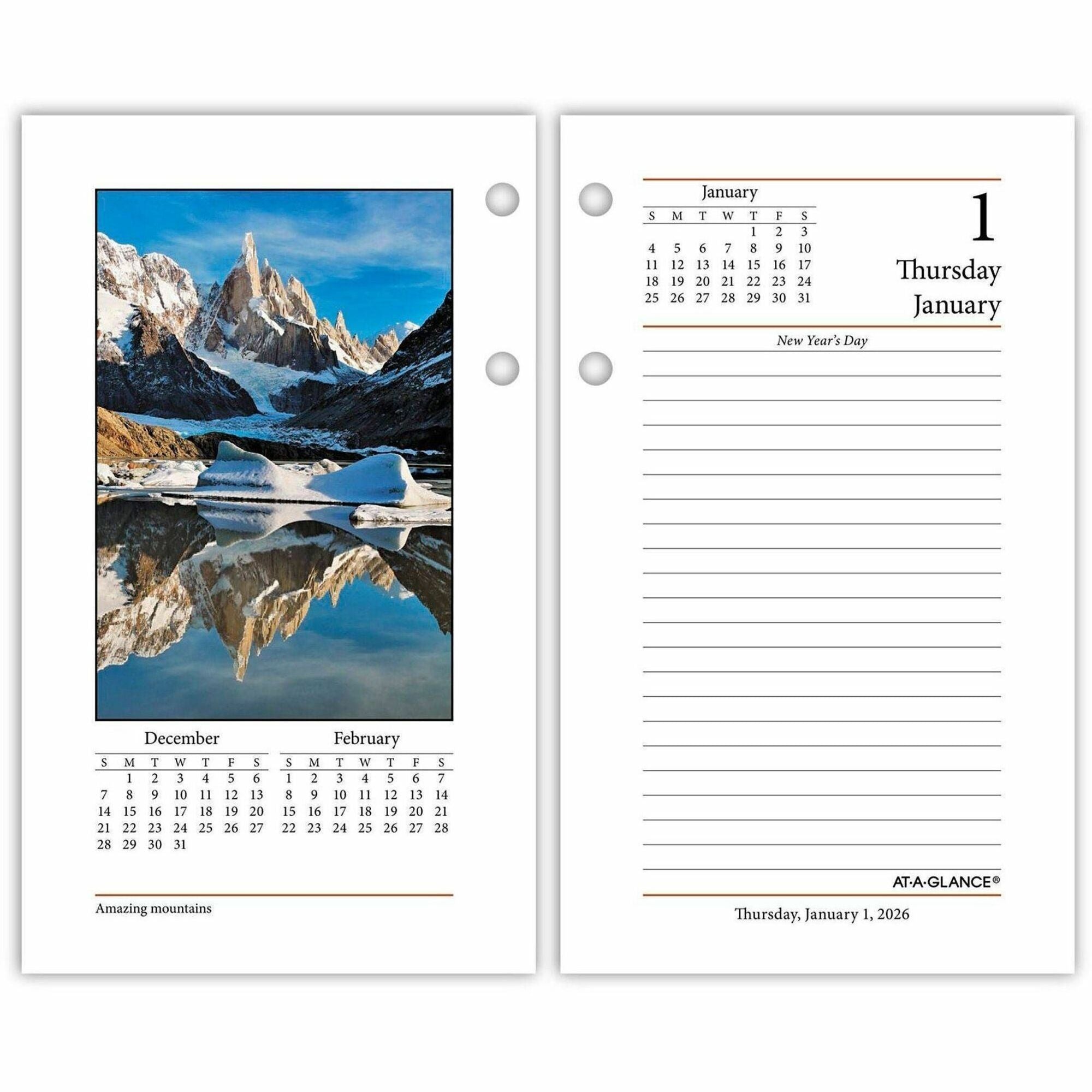 At-A-Glance Photographic Loose-Leaf Desk Calendar Refill - Standard Size - Julian Dates - Daily - 12 Month - January 2024 - December 2024 - 1 Day Double Page Layout - 3 1/2" x 6" White Sheet - 2-ring - Desktop, Desk - Paper - Ruled, Reference Calenda